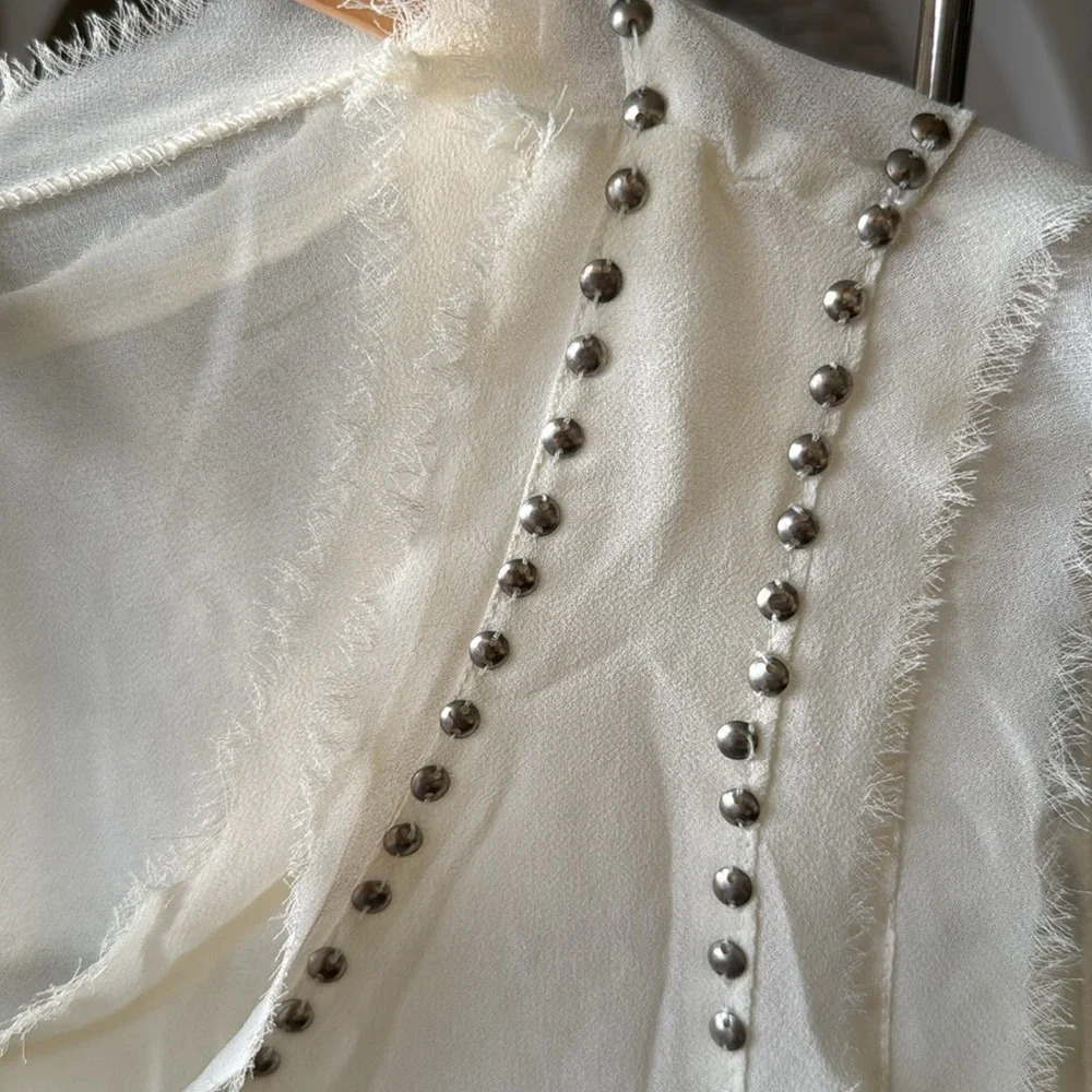 mango MNG CASUAL sleeveless raw edge studded layered top cream color size XL - Picture 2 of 10